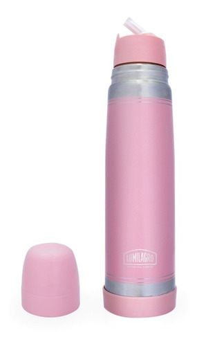 Termo Lumilagro Luminox Rosa De Acero Inoxidable 1lt