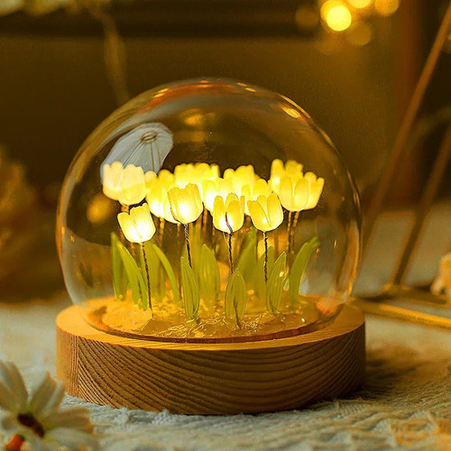 Lâmpada noturna de tulipa recarregável DIY Flowers Simulad Color Screen Ob