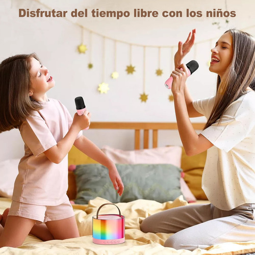 Máquina de karaoke altavoz bluetooth con 2 micrófonos inalámbricos color rosa