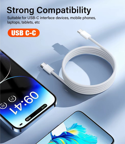 Cable 240w Mallado Foxconn Original Para Iphone 16/ Pro/ Max Blanco