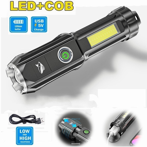 Lampara Tactica Recargable Usb 4 Modo Multifuncional Led Cob