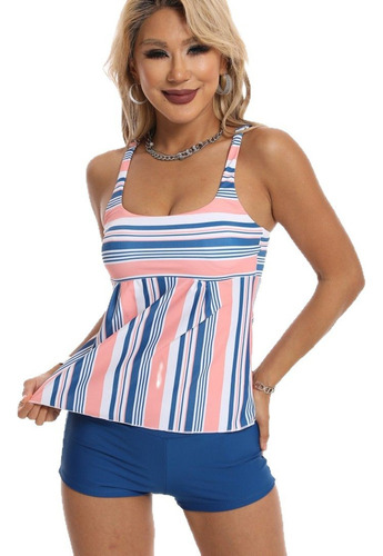 Hjb Tankini A Rayas Con Short Alto-ideal Playa/piscina