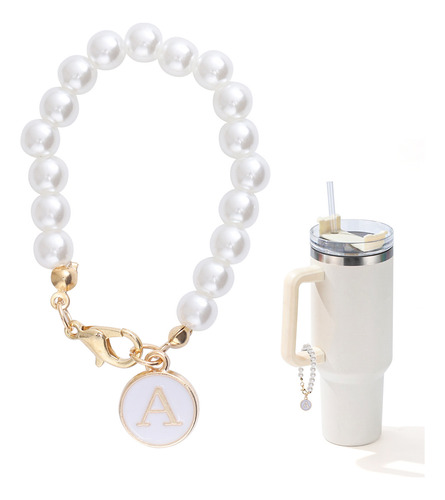 Keychain Beads Imitation Pearl Chain White Round Letters