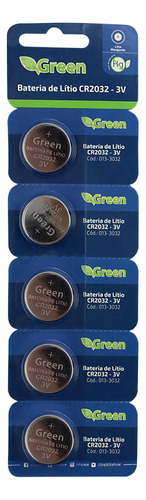 Bateria 3v Green Chipsce Lítio Manganês Cr2032 Cartela Com 5