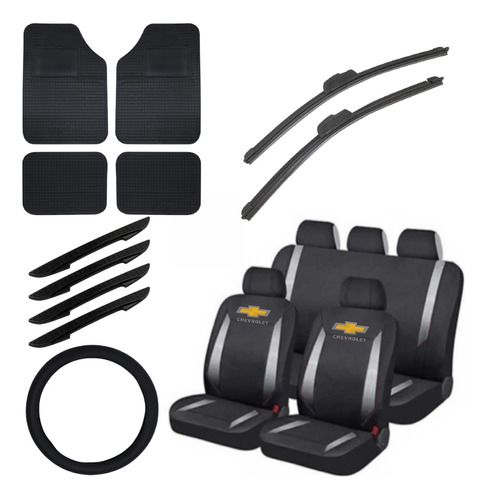 Cubreasiento Tela Plateado Chevrolet + Alfombras + Regalos 