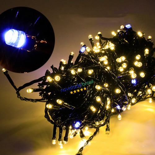 Kit Com 16 Cordão 100 Leds 10m Com Strobo Prova D'água Natal