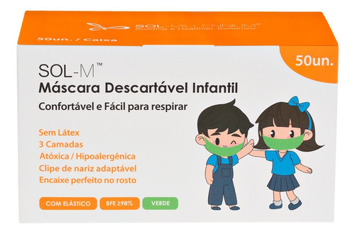 Imagem 6 de 9 de 50 Máscaras Descartáveis Tripla Camada Infantil Verde