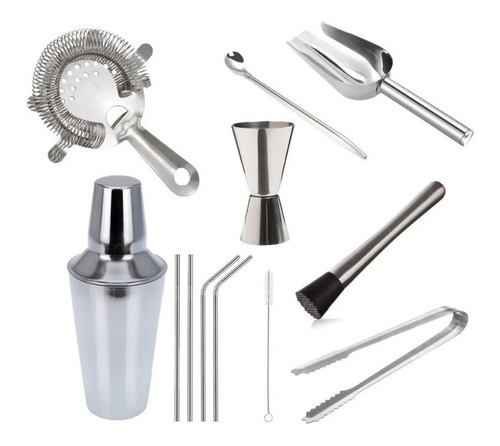 Set Kit Cocteleria Barman Coctelera Pison Jigger Acero Inox