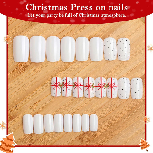 Uñas Postizas A Presión De Navidad, Cuadradas Medianas, 24 U