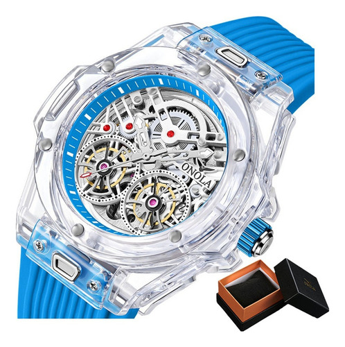 Relojes Impermeables Automáticos Onola Tourbillon Color De La Correa Blue/white