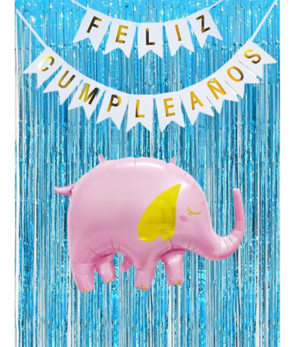 Combo Fiesta Cumpleaños Globos Temática Elefante Rosa