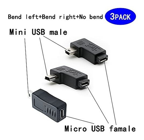 Mini Usb A Micro Usb Adaptador Usb 2.0 90 Grados Izq Y Dere Color Black