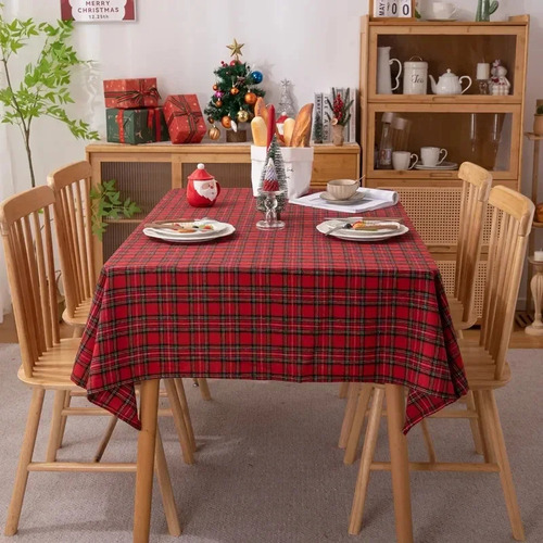 Mantel A Cuadros De Decoración Navideña De Poliéster Tejido