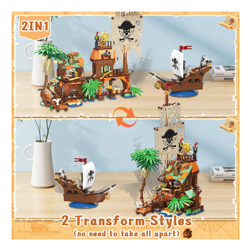Juego De Bloques De Construcción De La Isla Pirata Imcuamk 2