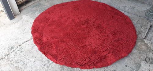 Alfombra Roja Redonda Con Pelo Largo 