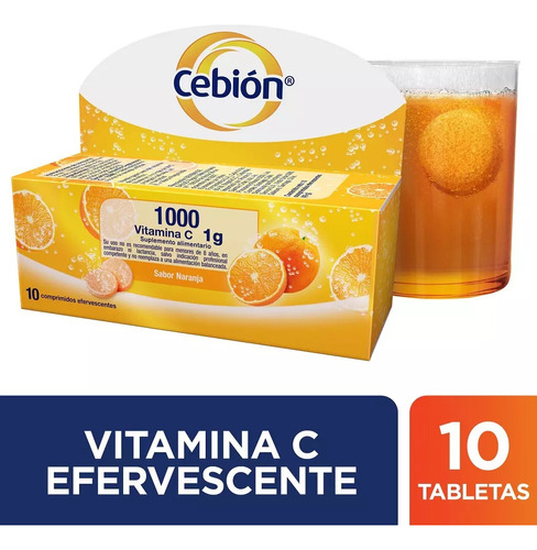 Imagen 1 de 3 de Cebión Vitamina C 1000mg, 10 Tabletas Efervescentes De 1g