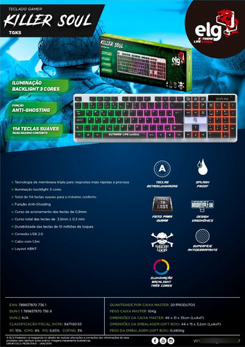 Imagem 5 de 5 de Teclado Gamer Killer Soul Tgks ELG Iluminação Black Light