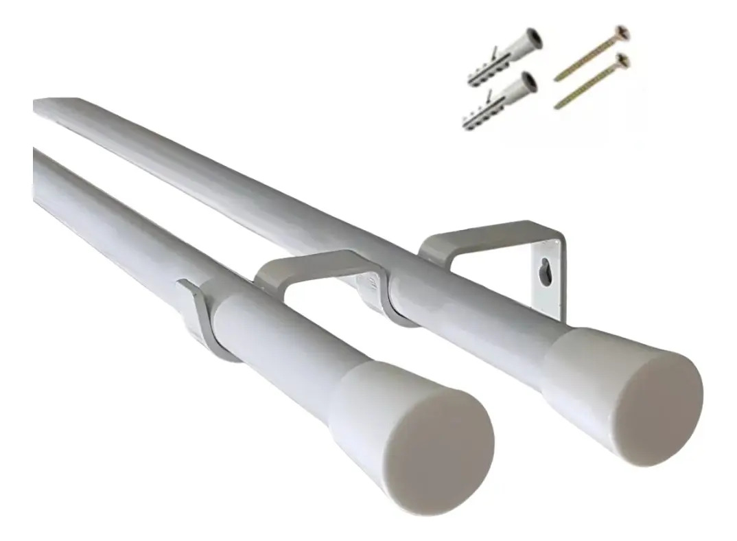 Kit Barral Doble Cortina Metalico 2,40 Mts 22mm Blanco Negro