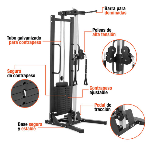 Maquina Multifuncional Gym Con Polea Peso Ajustable Altera Estructura Negro