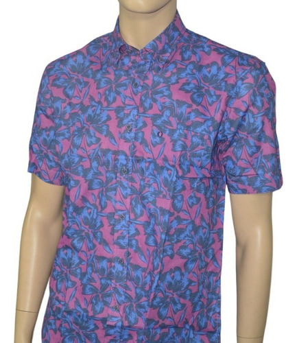 Camisa Lino Estampada Manga Corta