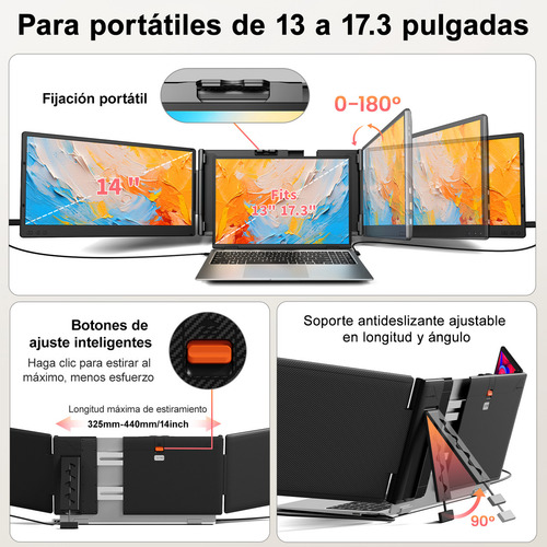 Extended Portable Dual 14 FHD 1080p 60 Hz - Multitarea With HDMI/Type-C interface