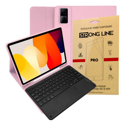 Capa Redmi Pad Se 11 Polegadas Teclado E Touchpad + Pelicula Cor Rosa-claro