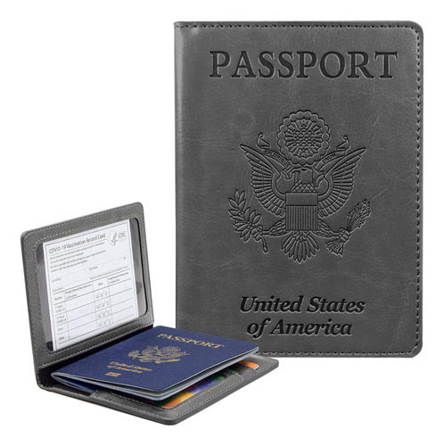Porta Pasaporte Y Carnet De Vacunacion Kaoban Gris Oscuro