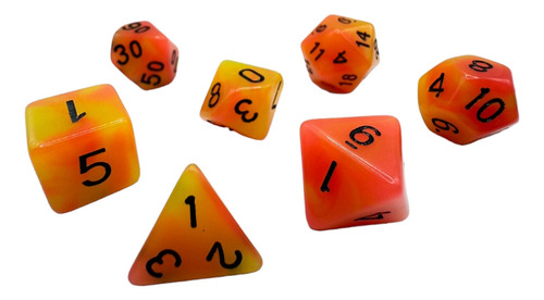 Set 7 Dado Juego De Rol Naranja Amarillo Brilla En Oscuridad