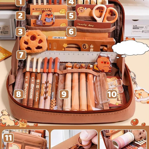 Conjunto De Papelaria Capybara Com 10 Compartimentos 2025
