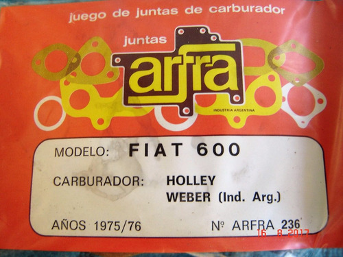 Juego Juntas Carburador  Holley Weber Fiat 600 1975/1976