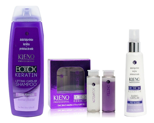 Shampoo X350 + Ampollas + Suero Kleno Bottox Keratin X100ml 