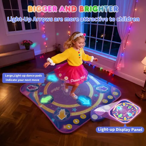 Ulikey Alfombra De Baile Musical Con Luces LED Para Niñas – 5 Modos De Juego Y Volumen Ajustable, Unicornio Rosa
