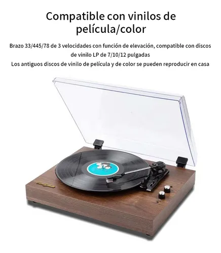 Tocadiscos Bluetooth con altavoz integrado, grabación USB, música,  tocadiscos portátiles vintage para discos de vinilo de 3 velocidades,  reproductor