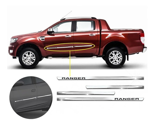 Molduras De Puerta Cromadas Bagueta Ford Ranger 2012 2013 2014 2015 2016 2017 2018 2019