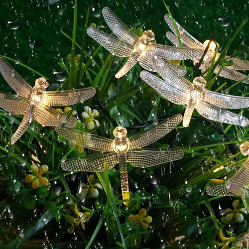 Imagen 6 de 9 de Guirnalda Libélula Cálida Solar De 50 Luces Led