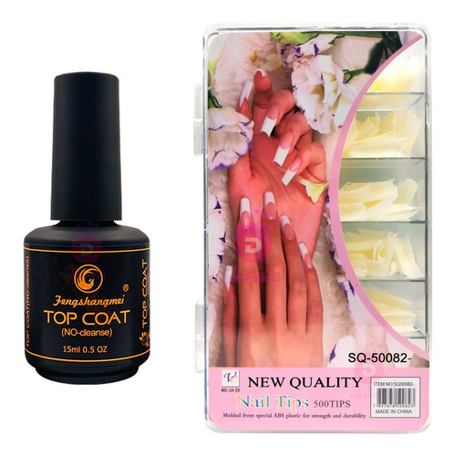 500 Tips Natural Curvatura C + Top Coat Pretinho Do Poder