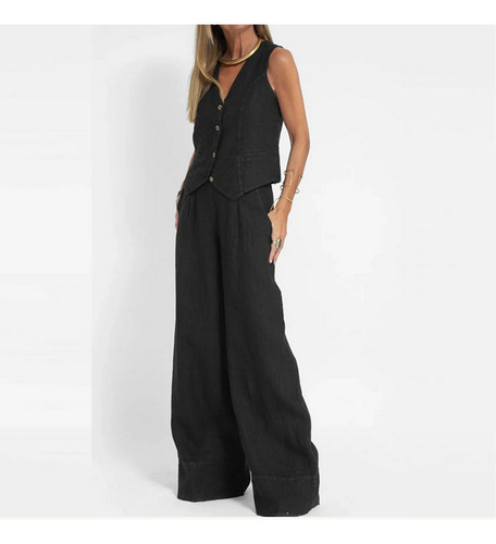 Pantalones De Traje Conjuntos De Lino Para Mujer, 2 Piezas