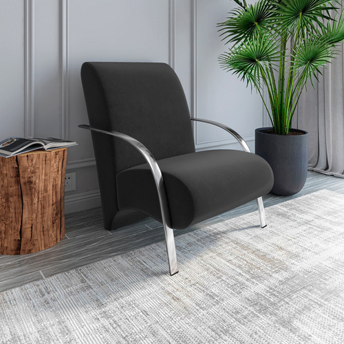 Poltrona Decorativa Mamflex Sevilha Preto Suede Liso Veludo