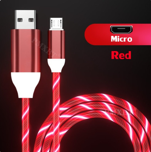 Cabo Carregador Usb 2.0 Micro Led Luminoso Ultra Rápido Cor Vermelho