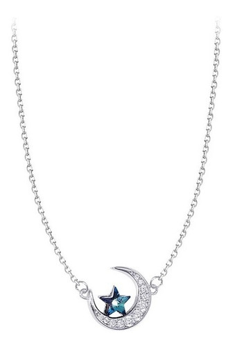 Collar De Plata 925 Para Mujer Collar Luna Azul 