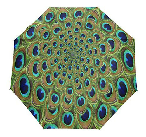 Sombrilla O Paraguas - Wozo Green Mandala Feather Peacock 3 