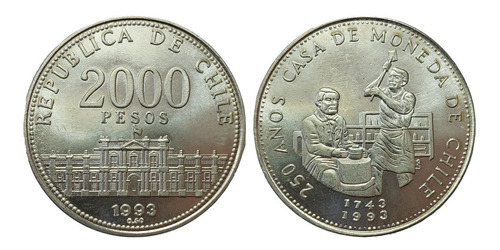Imagen 1 de 4 de Moneda Conmemorativa Histórica 2000 Pesos Chile 1993