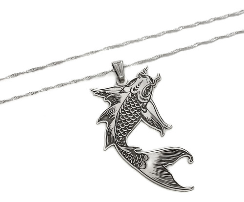 Cadena Y Dije Pez Koi Plata 925 Plateado 45 Cm