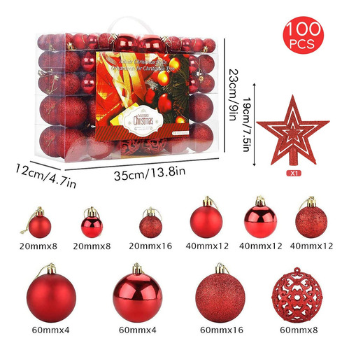 Juego De 100 Miniesferas Inastillables Rojas Para Navidad