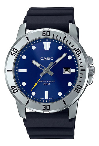 Relógio masculino Casio MTP-VD01-2e Ag Of Local Barrio Belgrano, cor da malha: preto, moldura, cor de fundo prateada, cor de fundo azul