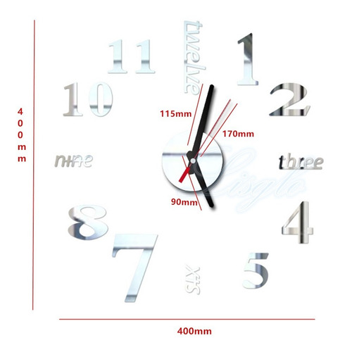 Imagen 2 de 6 de Reloj Pared Adhesivo Mudo 3d Moderno Para Decoración Bricola