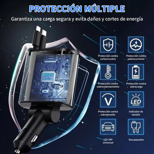 4 En 1 Cargador De Coche Retráctil De Carga Rápida Adaptador
