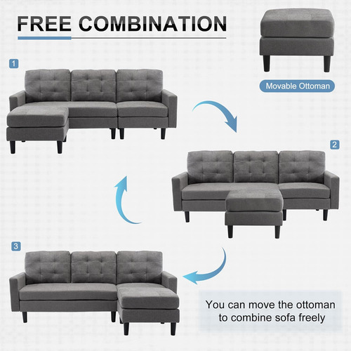 Vecelo Sofá Convertible Modular De Tela De Lino Moderno En F