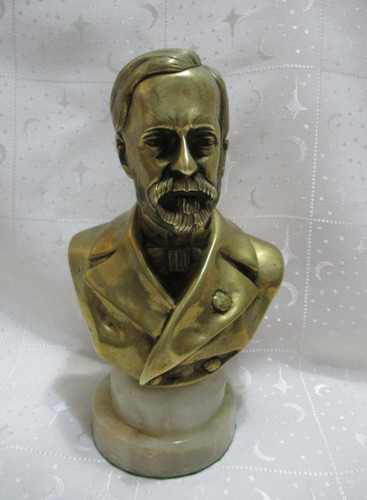Figura Decorativa Busto Sólido Bronce Pasteur Base Mármol