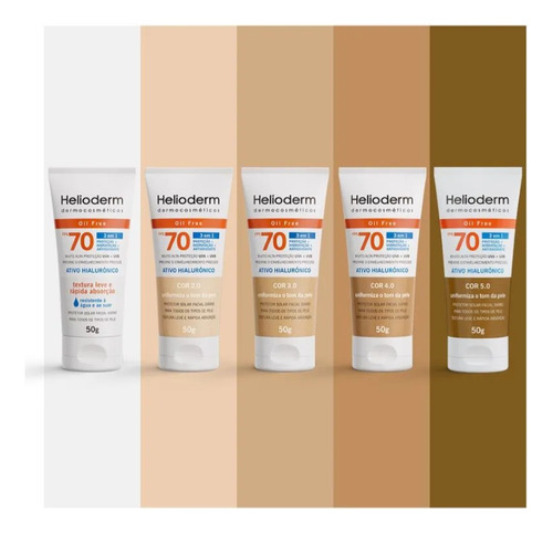 Kit 3un Protetor Facial Fps 70 Bege Claro 50g - Helioderm